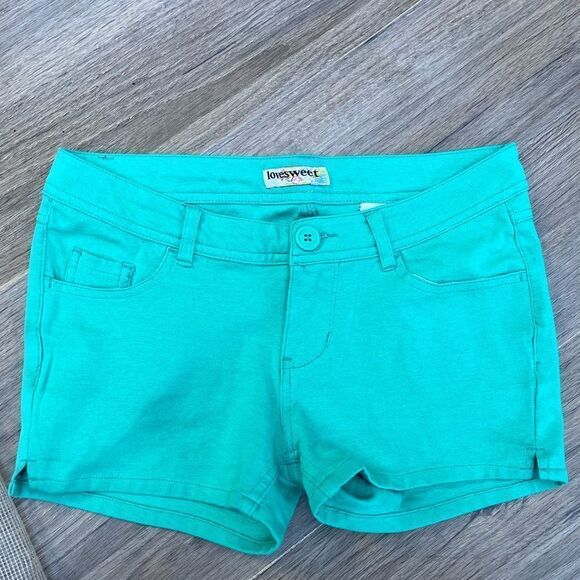 LOVE SWEET BRIGHT GREEN KNIT STRETCH SHORTS 5-POCKET DENIM STYLE JUNIOR SIZE M - Picture 6 of 9